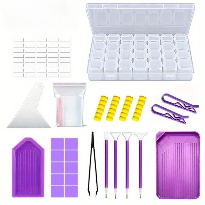 5D Diamond Painting Tool Set with Tray, Clay, Drill Pen & Brush, Bead Sorting Storage Kit for DIY Craft & Jewelry Making