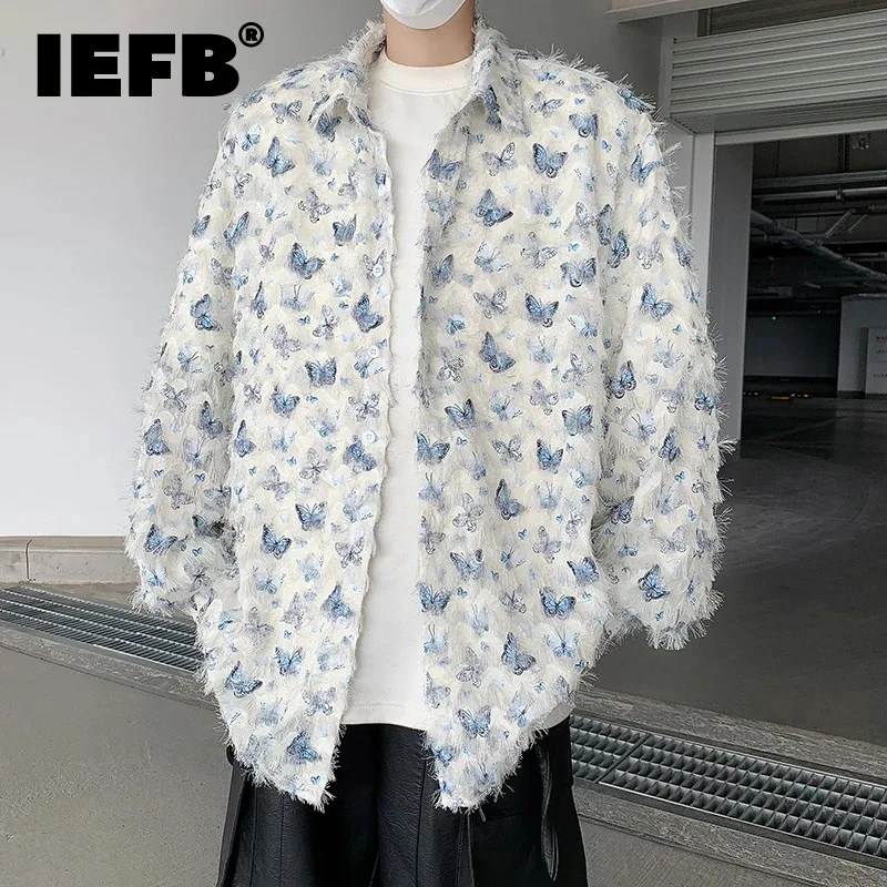 

IEFB Nightclub Summer Men's Shirt Hollow Out Long Sleeve Perspective Shirts New Fashion Single Breasted Top 9C5674