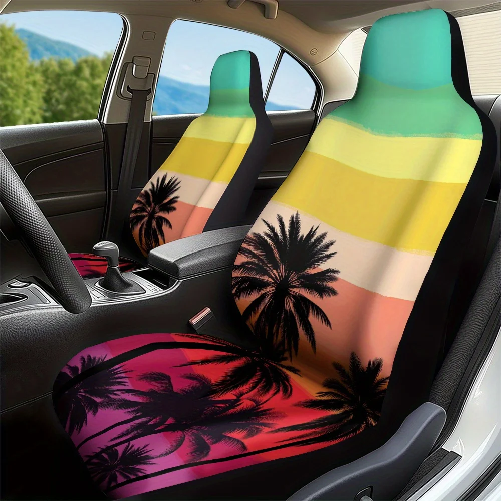 

2pcs, Decorative Colorful Palm Silhouettes Design Car Seat Covers, Lightweight Washable Fabric, Universal Fit Adds Fashion Accen
