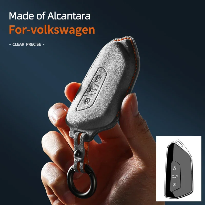 Alcantara Car Key Case Cover Holder Key Shell Buckle For Volkswagen Golf 8 Tuang X ID4 ID6 ID3 Talagon Lamando L