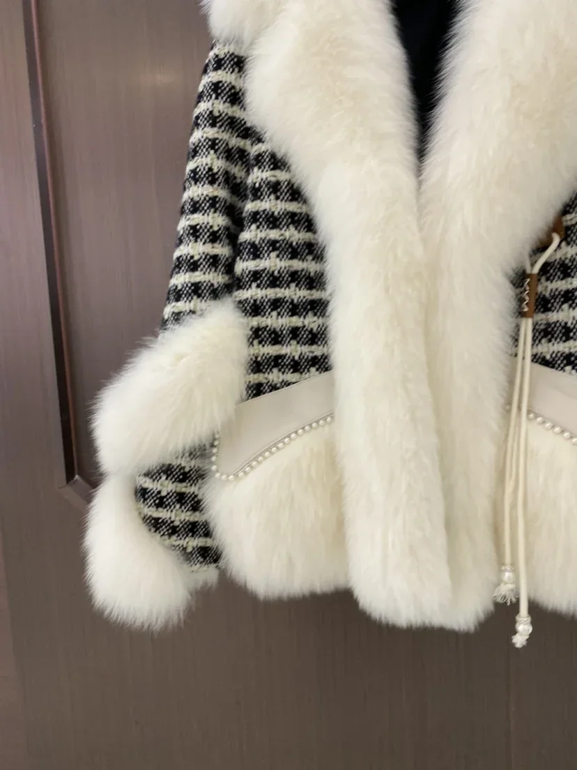 Imported Real Fox Hair Jackets Splicing Woolen Thick Warm Cotton Young Coat 2022 Autumn and Winter New Fur Fluffy Womens Clothes