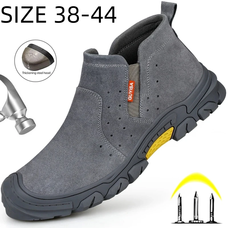 GUYISA Men Safety Boots Steel Toe Work Safety Shoes Men Puncture-Proof Work Sneakers Outdoor Anti-Slip Work Boots Size 38-44