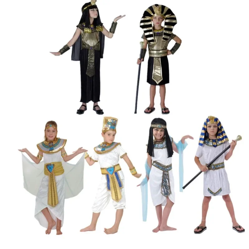 Carnival Kids Costumes Girls Boys Cosplay Cleopatra Ancient Egyptian Pharaoh Graduation Dresses Children Halloween Party Cloth