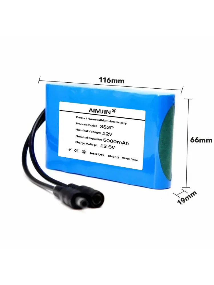 

18650 3S2P Protection Plate12V 50Ah Battery Pack 12V 5000mAh Lithium ion DC 12.6V Super Rechargeable Battery + Charger