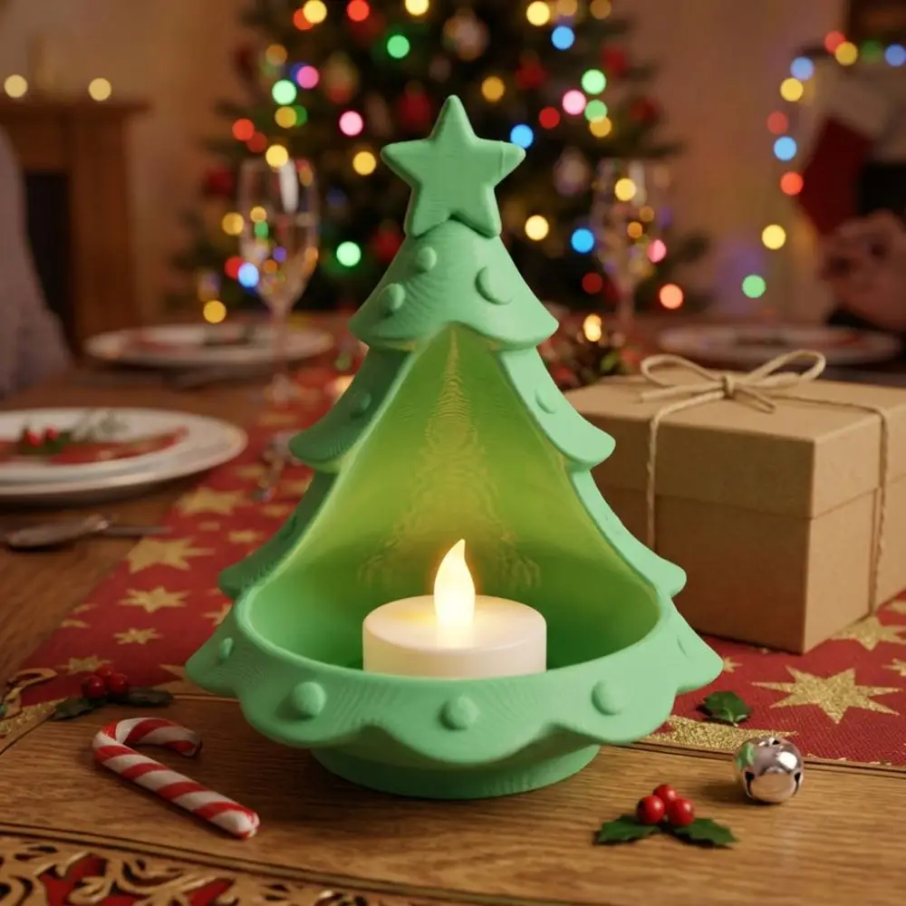 3D Printed Christmas Tree Storage Tray Star Top Accent Plastic Tree Shape Tealight Holder Decorative Hollow out
