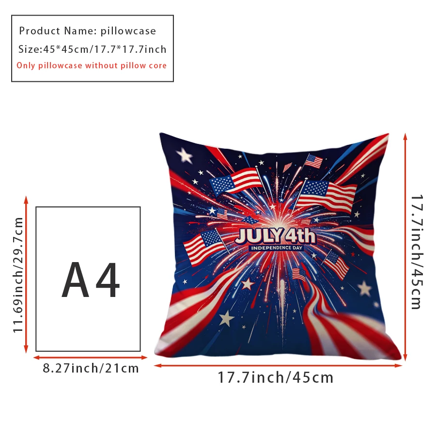 1PC Throw Pillow Cover,July 4th Firework American Flag Print,Patriotic Holiday Style,For Sofa Bedroom Couch Home Decor
