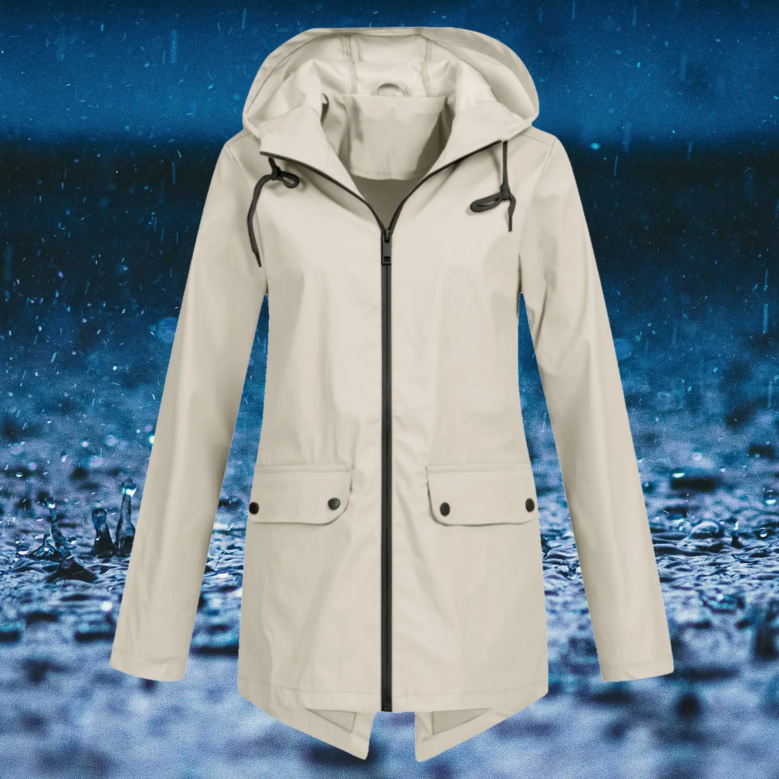 Wasserdichte wind dichte Mode Frauen solide Trench Hoodie Regen Outdoor Wind jacke Langarm lange Kapuze Regenmantel plus Größe