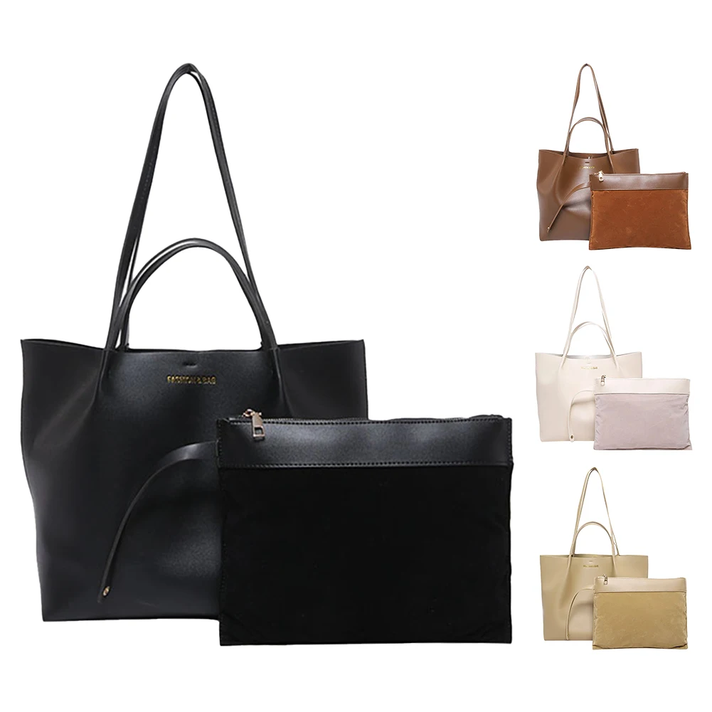 

Women PU Shoulder Bag Fashion Carrying Bag Large Capacity Trendy Tote Handbag with Pouch Slouchy Tote Bag Daily Commuting Bag