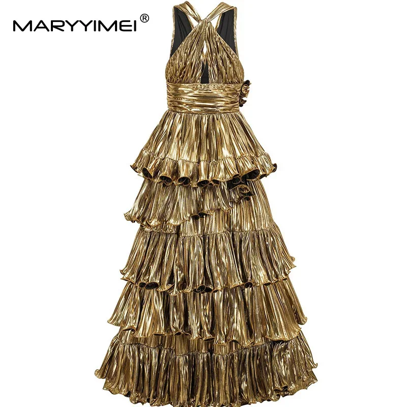 Gedivoen 여성의 우아한 섹시한 v 넥 이브닝 드레스 여름 민소매 솔리드 Flounced Edge 볼 가운 드레스