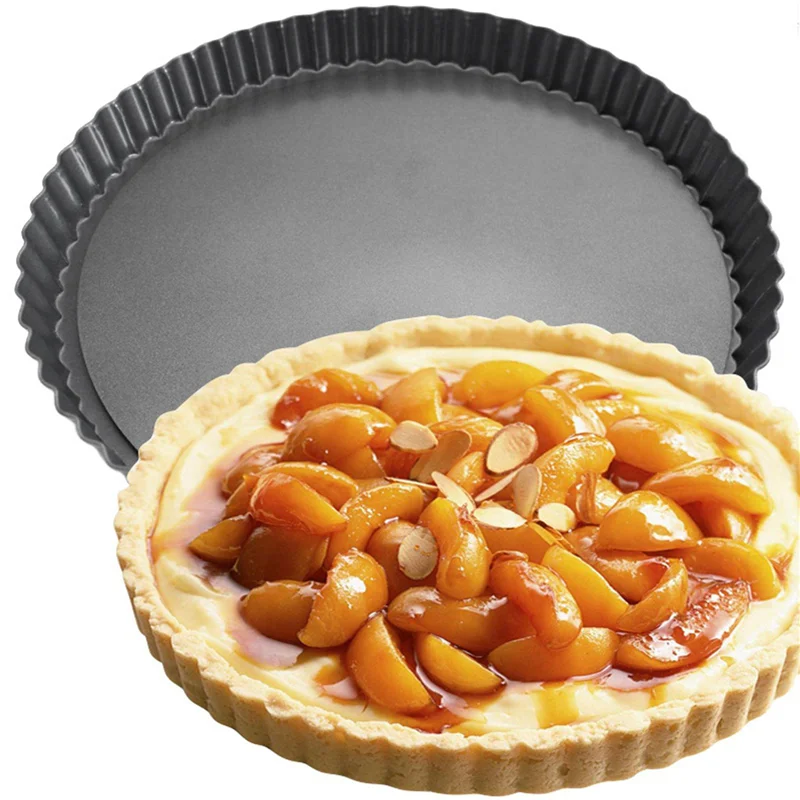 

N04R 2X Non-Stick Quiche Flan Pan Molds Pie Pizza Round Mould Removable Loose Bottom Fluted Heavy Duty Pie Pan Bakeware 9In