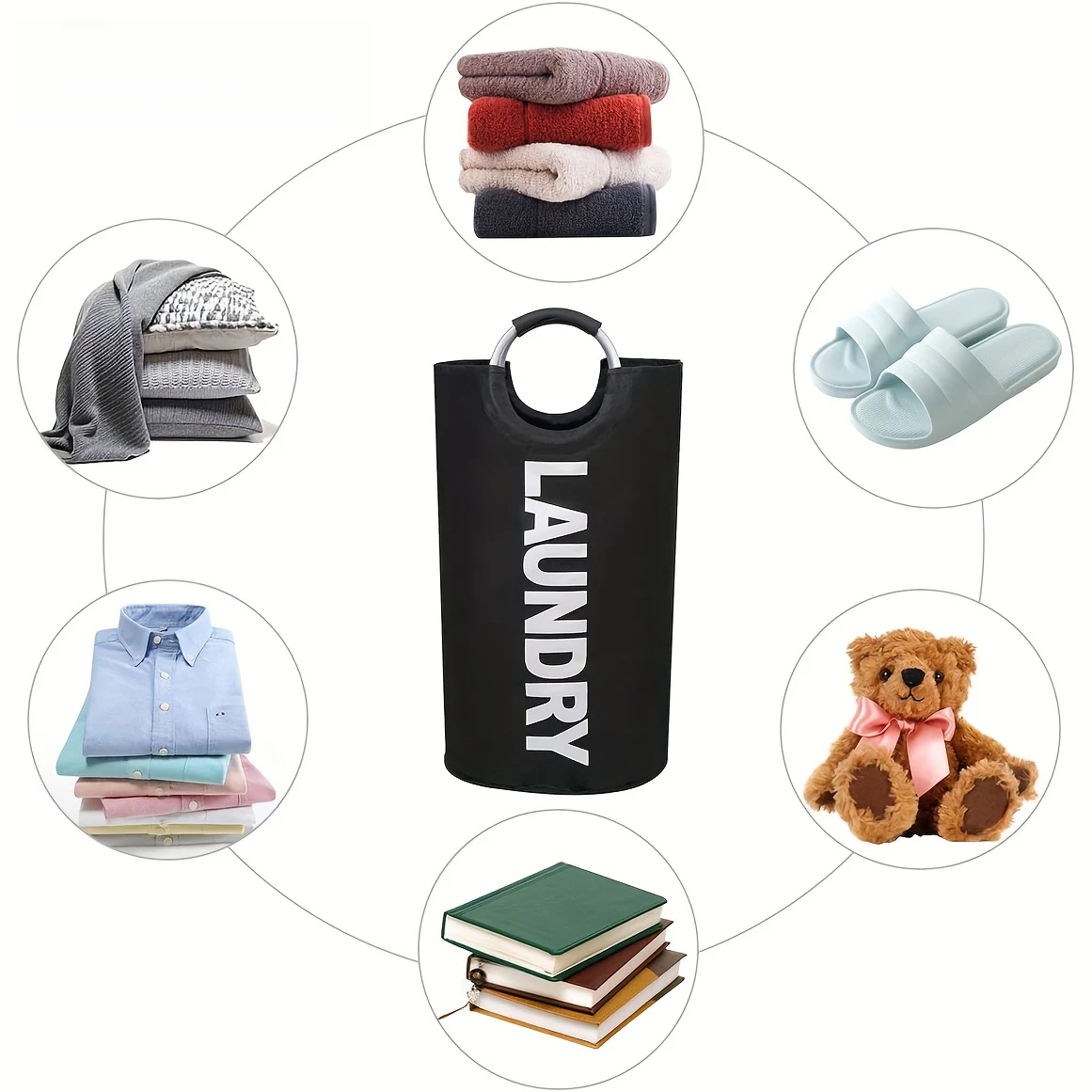 1pc Laundry Basket, Fabric Large Collapsible Laundry Hamper, Tall Laundry Bag With Handles, Portable Washing Bin