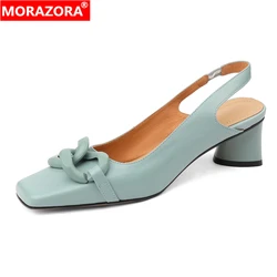 MORAZORA Size 34-43 New Genuine Leather Shoes Women Sandals Slingbacks Sqaure Toe 5cm High Heels Lady Office Dress Shoes