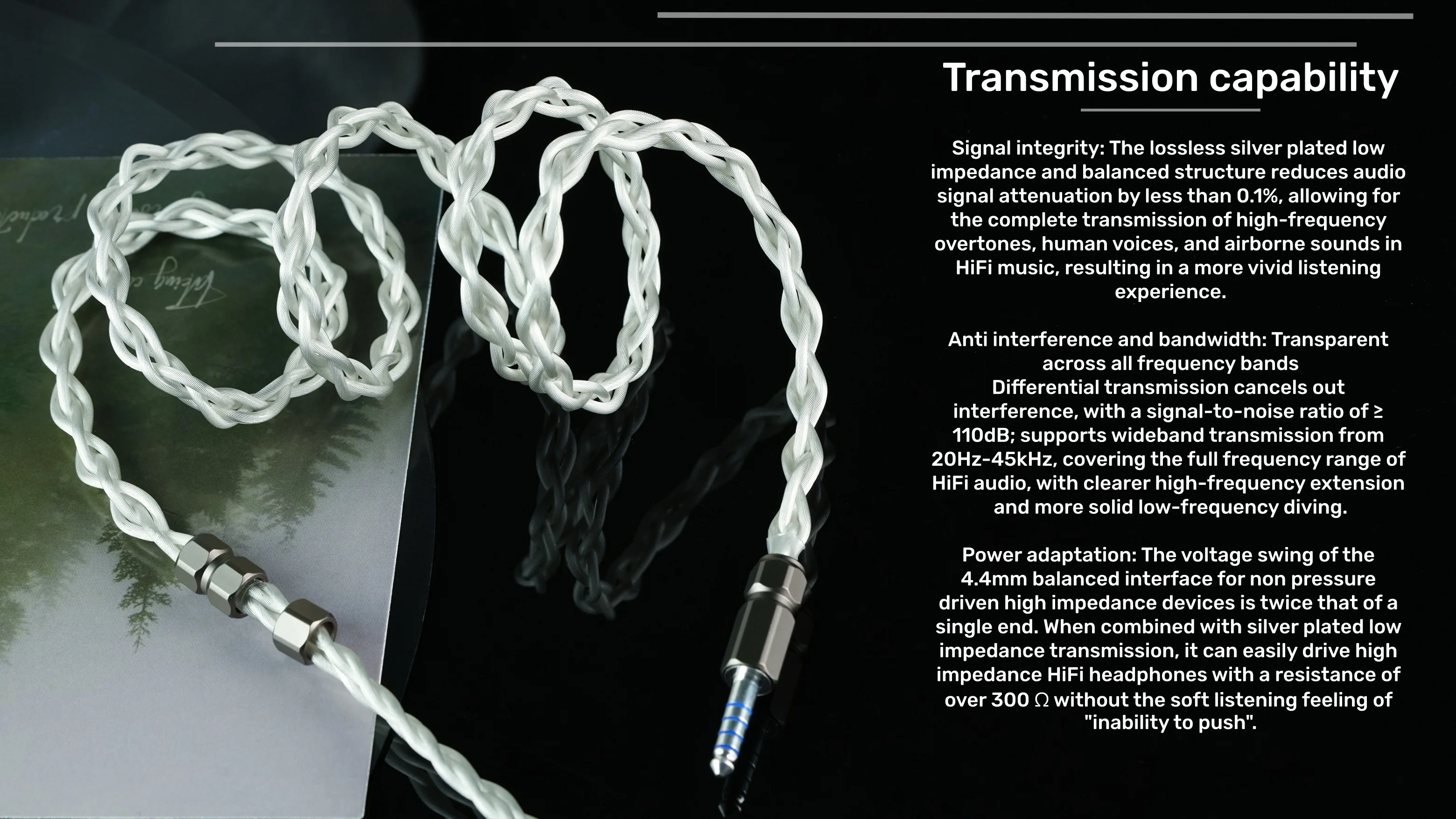 ZiSin-341 IEM-Kabel, 4,4 mm versilberter Stecker, kompatibel mit MMCX/Dual 3,5 mm, geeignet für MOONDROP X Crinacle DUSK IEM – Detail 15