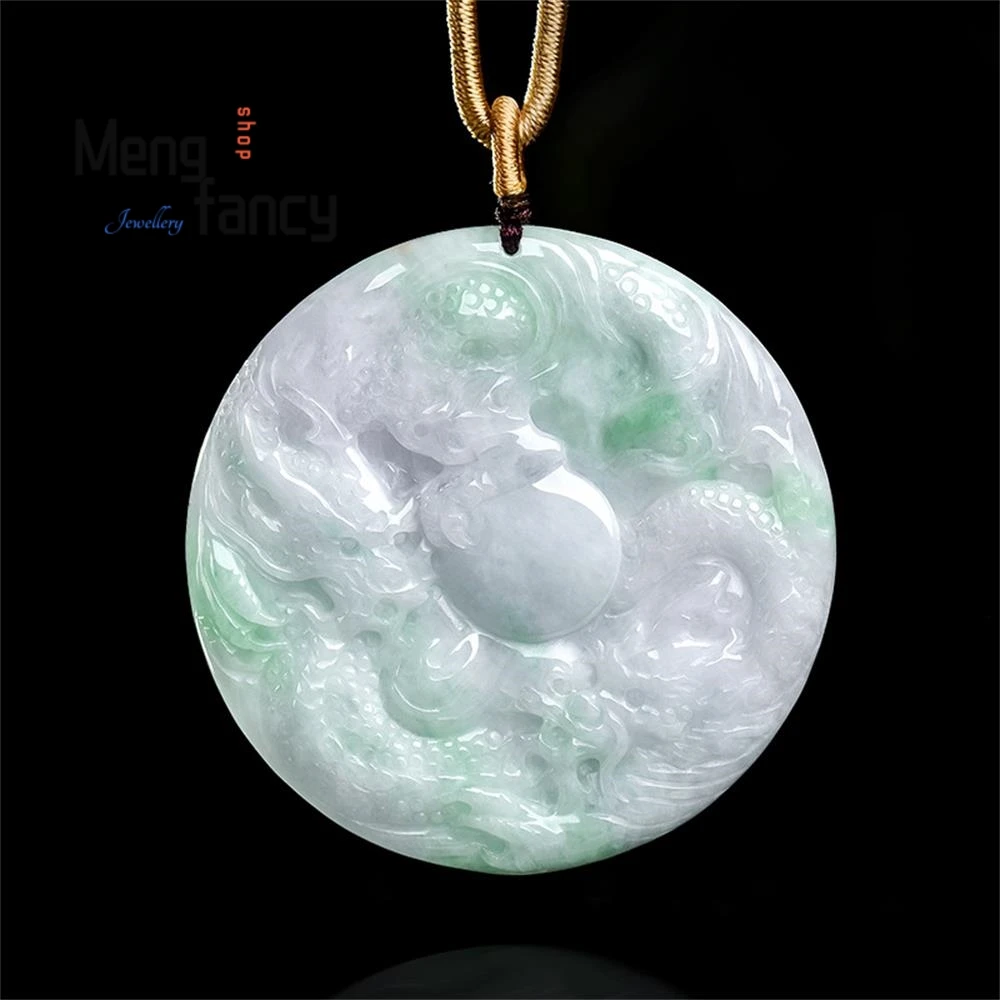 

Подлинный натуральный бирманский жадеит класса А, двусторонняя резьба, весенние цвета, дракон и феникс, кулон из ледяного камня, изысканное украшение