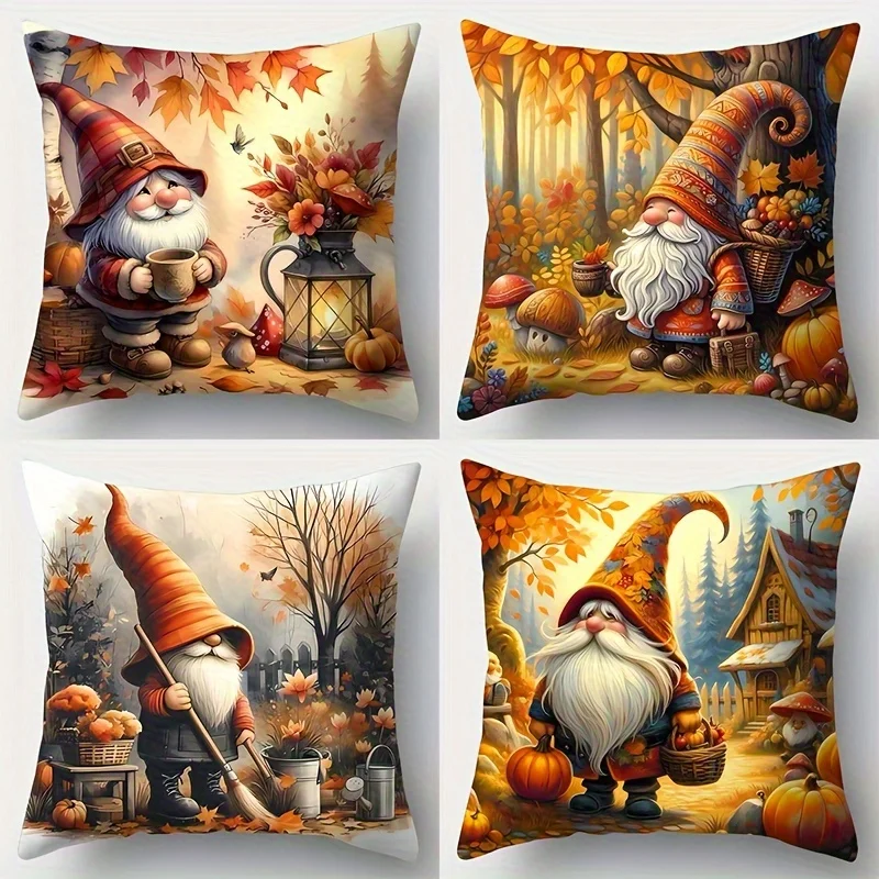 Home Decor Gnomes in Autumn: Cozy and Whimsical Decor Pattern Cushion Cover Suitable for Sofa Bedroom Car Pillow Cover