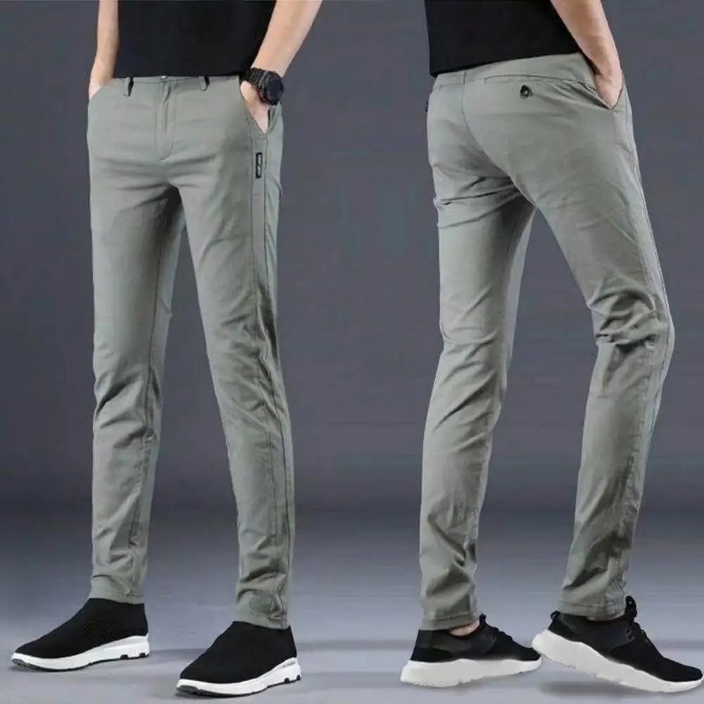 

Men Trousers Stylish Men's Mid Waist Slim Fit Pants Breathable Soft Straight Leg Trousers with Pockets for Spring Fall Men Pants