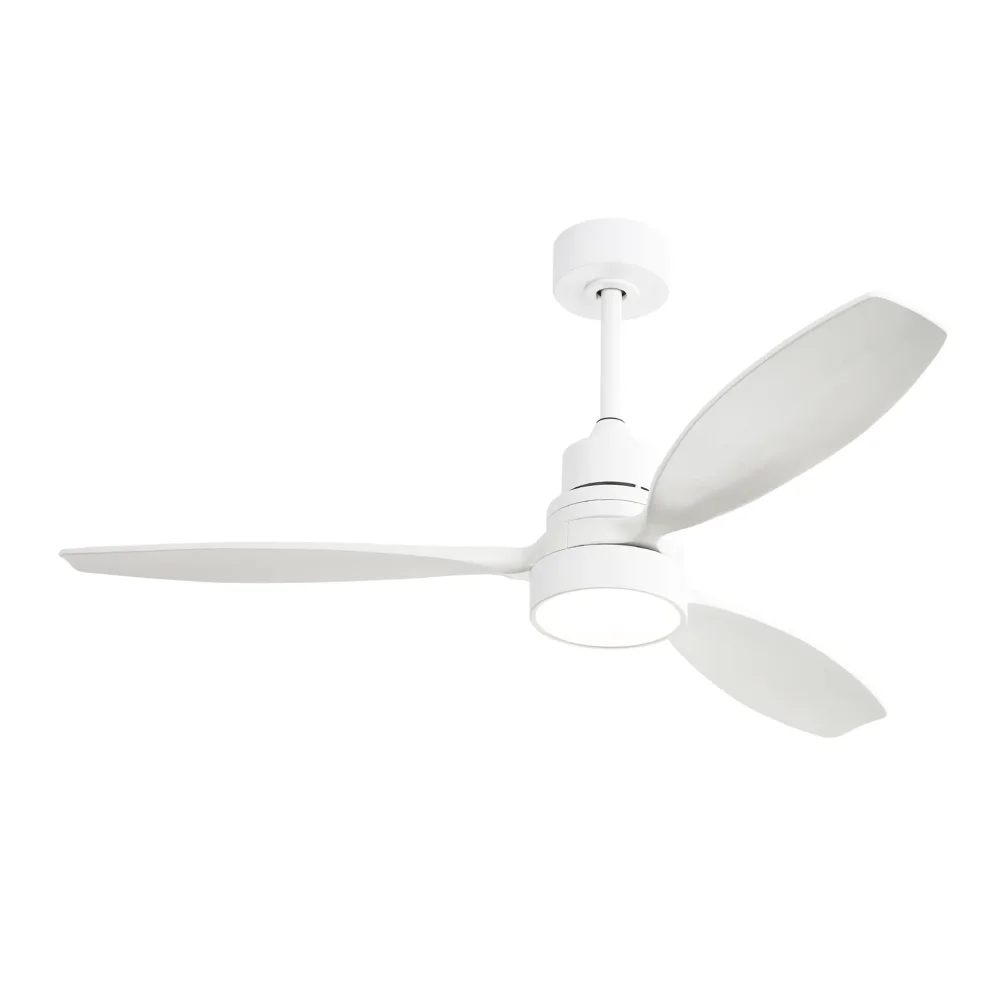 52 Inch Wooden Ceiling Fan White 3 Solid Wood Blades Remote Control Reversible DC Motor with Led Light for ​living Room