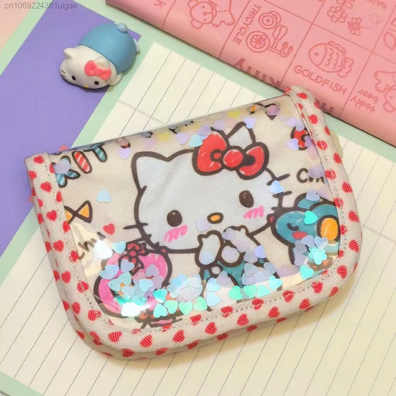 Sanrio Hello Kitty wielofunkcyjna Mini kwadratowa torba damska portfel przezroczyste ruchome karta z motywem etui Y2k portfel dziecięcy