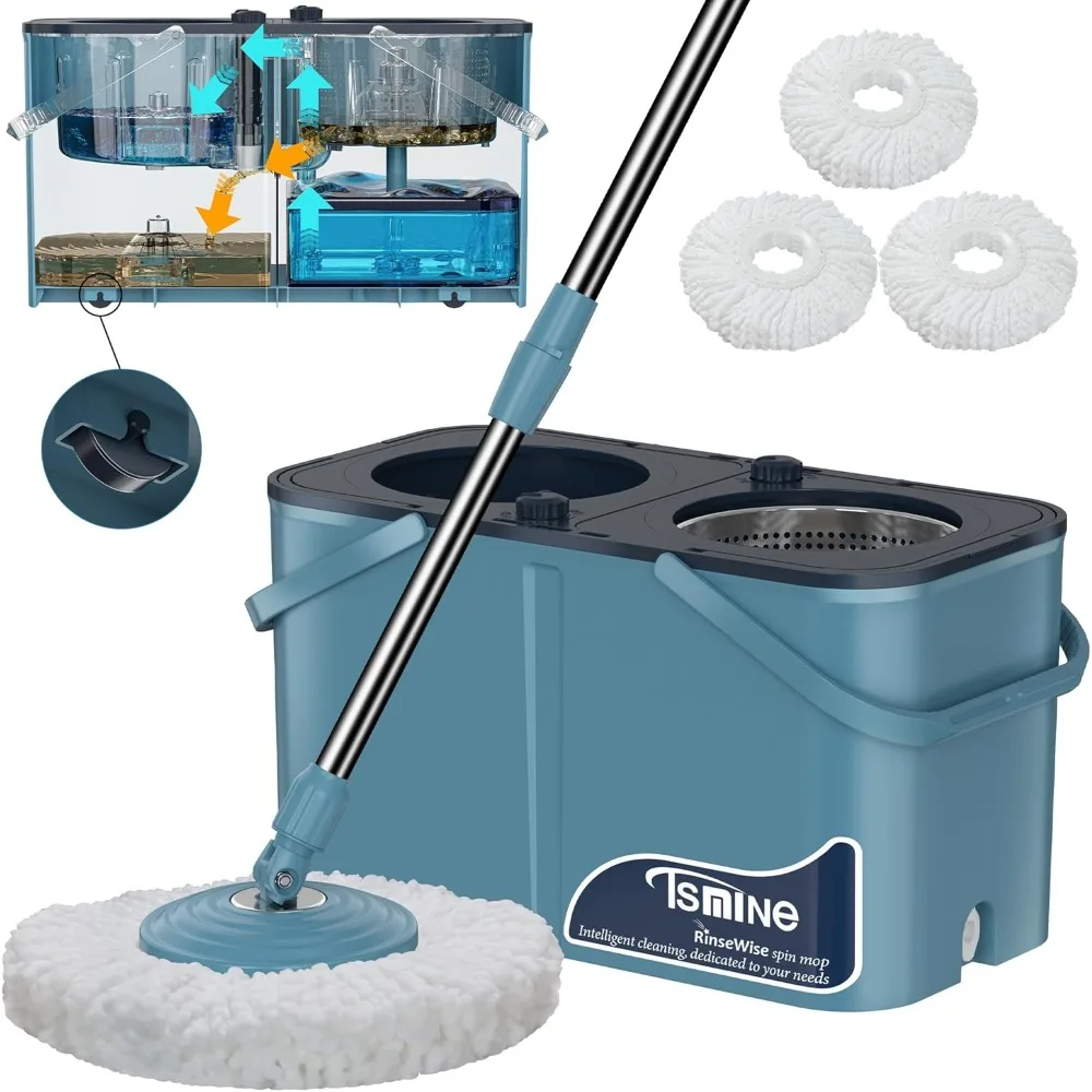 

Mop and Bucket with Wringer Set,Separates Dirty and Clean Water,4-Chamber Design,Spin Mop and Bucket System