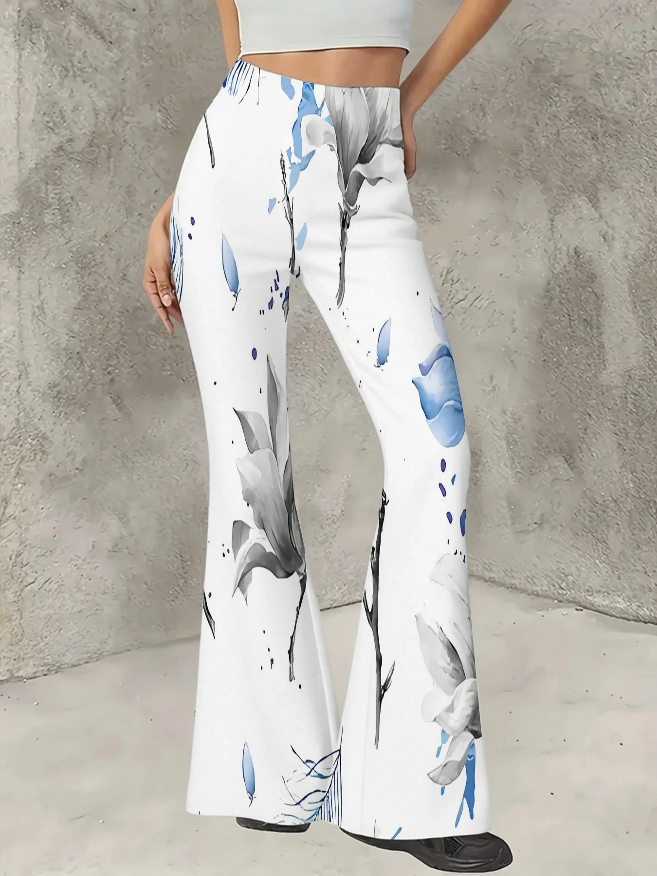 

Women's Flared Pants Ink Wash Floral Print Trousers Stretchy Casual Slim Fit Bell Bottoms for Daily Vacation Streetwear