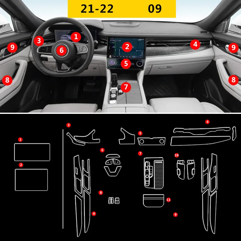 

TPU Transparent Film for LYNK&CO LYNK CO 09 21-23 Car Interior Sticker Center Console Gear Touch Screen Outlet Door Window Panel