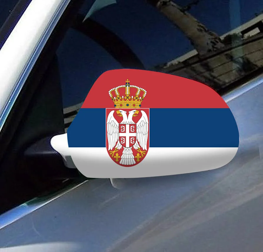 Directly Delivery 2 Pcs Free Size Four-way stretch fabric Serbia Serbian Flags Car Mirror Cover