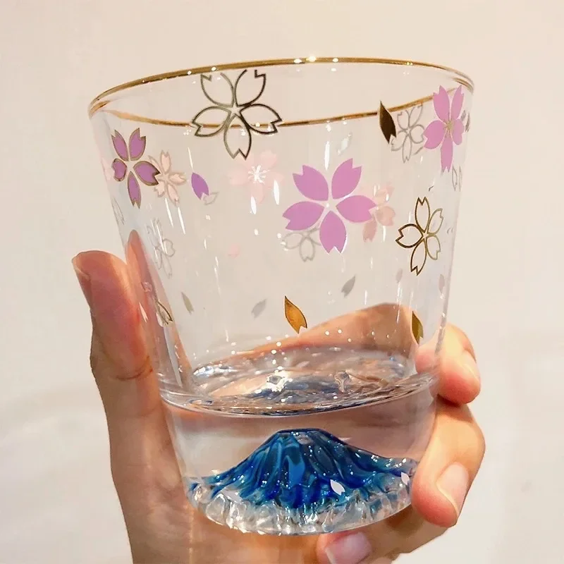 Japanischer Stil Fuji-Berg Sakura Glasbecher Rosa Niedlicher Wasserbecher Teetasse Dekorative Heim-Desktop-Ornamente