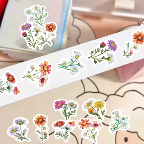 500PCS Colorful Daisy Wild Flower Roll Sticker Funny 10 Different Patterns Decorative Envelope Invitation Clipbook Sticker