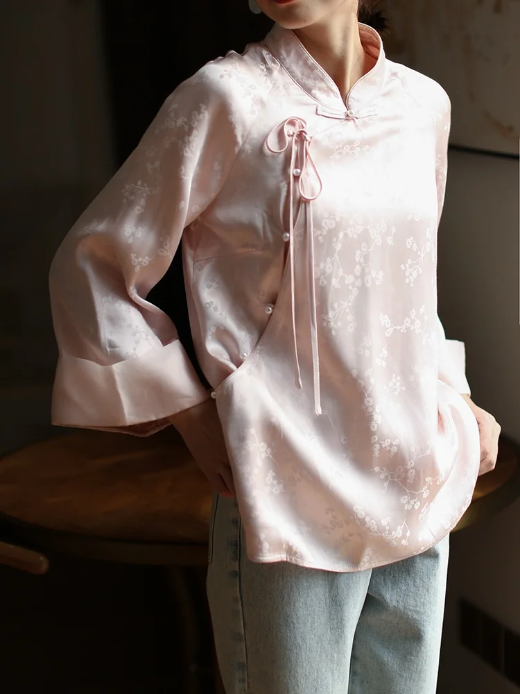 

Jiangnan Style Chinese Women's Tang Suit Modified Qipao Top Autumn Breeze New Embroidered Hanfu Shirt Short Qipao