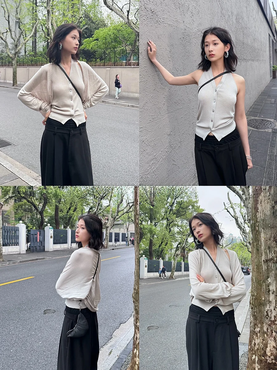 

Fighter Flyer Creamy Muscle Rasele Knitted Neck Hanging One-Piece Seamless Cover up Fashionable Commute Style Loose Fit