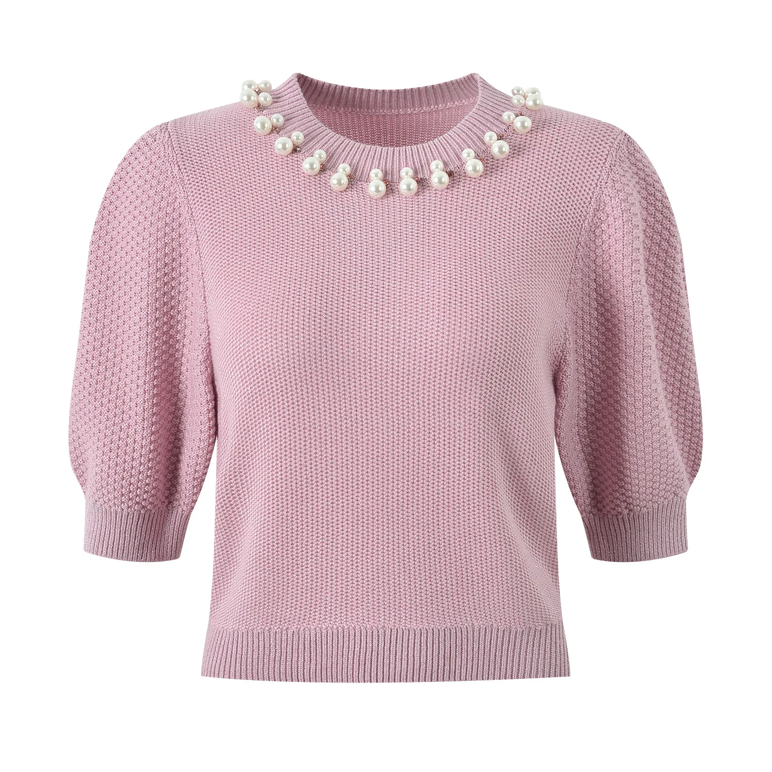 Ele Sweet Sle ort Sve Mujer de punto irt Retro Faion Versión de gama alta Top versátil redondo Ne ort Longitud