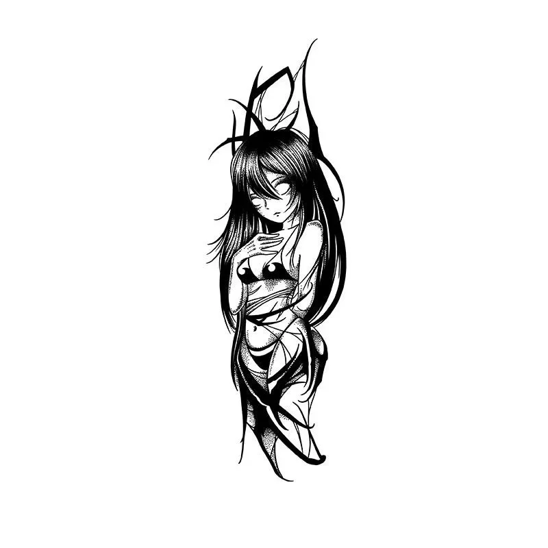 Sexy Devil Girl Heibal Juice Temporary Tattoos Body Art Waterproof Long-Lasting Fake Tattoo Sticker for Women Men