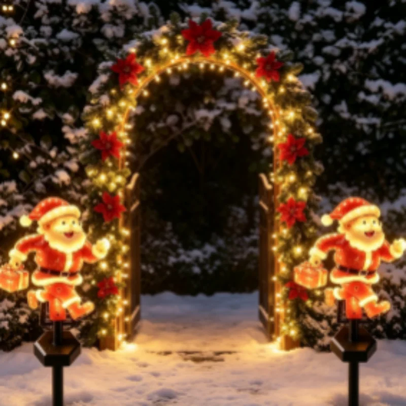 2PCS Solar Powered Santa Claus Stake Lights Outdoor Pathway for Garden Yard Lawn Patio Courtyard Backyard Walkway Holiday Decor