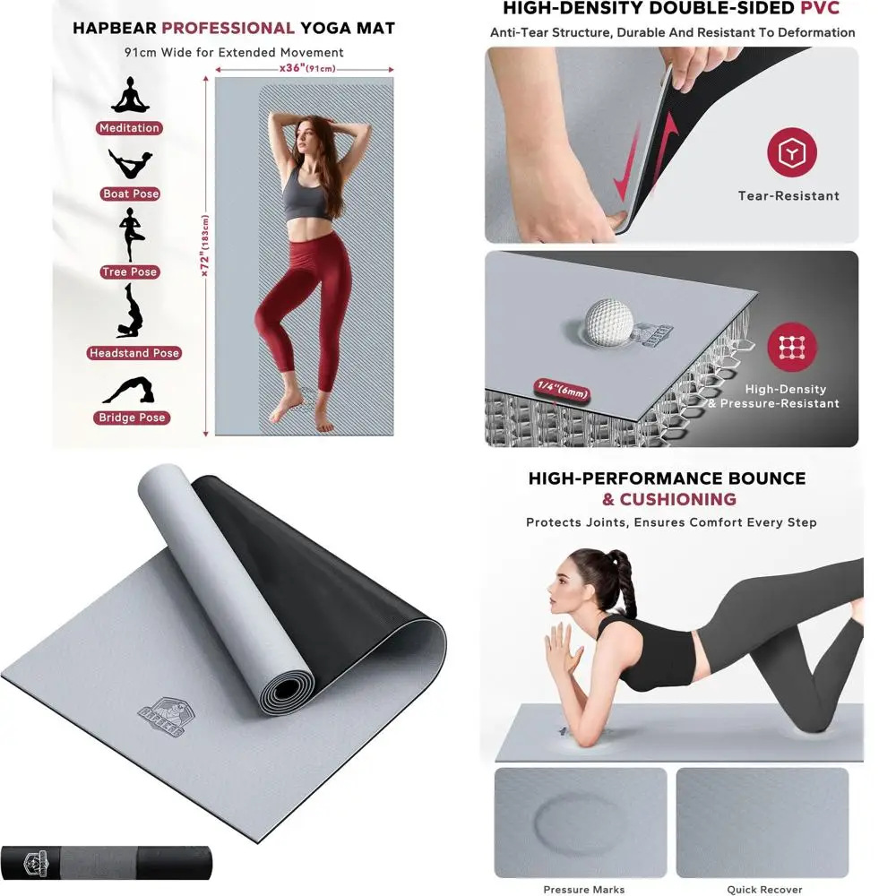 

Очень широкий коврик для йоги 72x36 дюймов - толстый, 1/4 дюйма, двухцветный, из ПВХ | Противоскользящие, с высокой амортизацией | Идеально подходит для йоги, пилатеса, тренировок | Включить