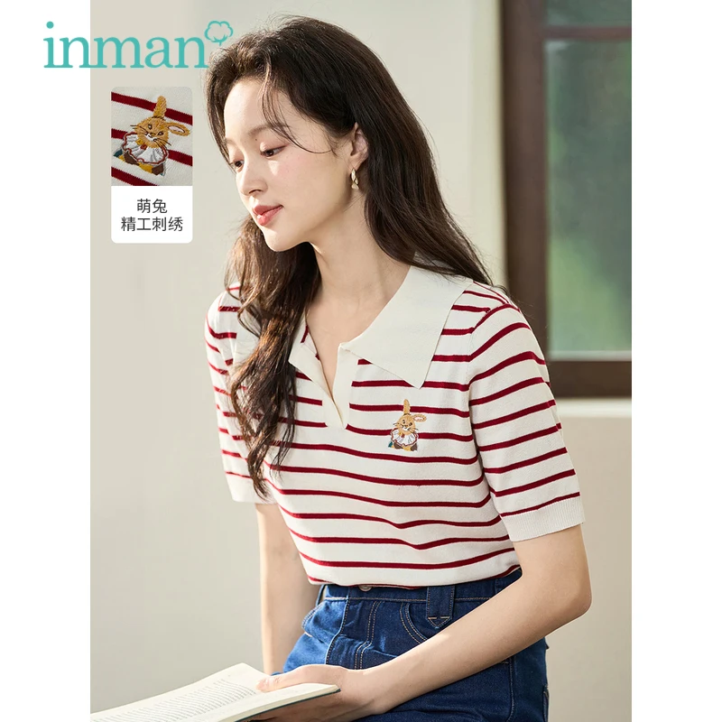 

INMAN Women Shirts 2023 Summer Puff Sleeve Lace Round Neck Loose Blouse Pleated Design Jacquard Casual White Blue Tops
