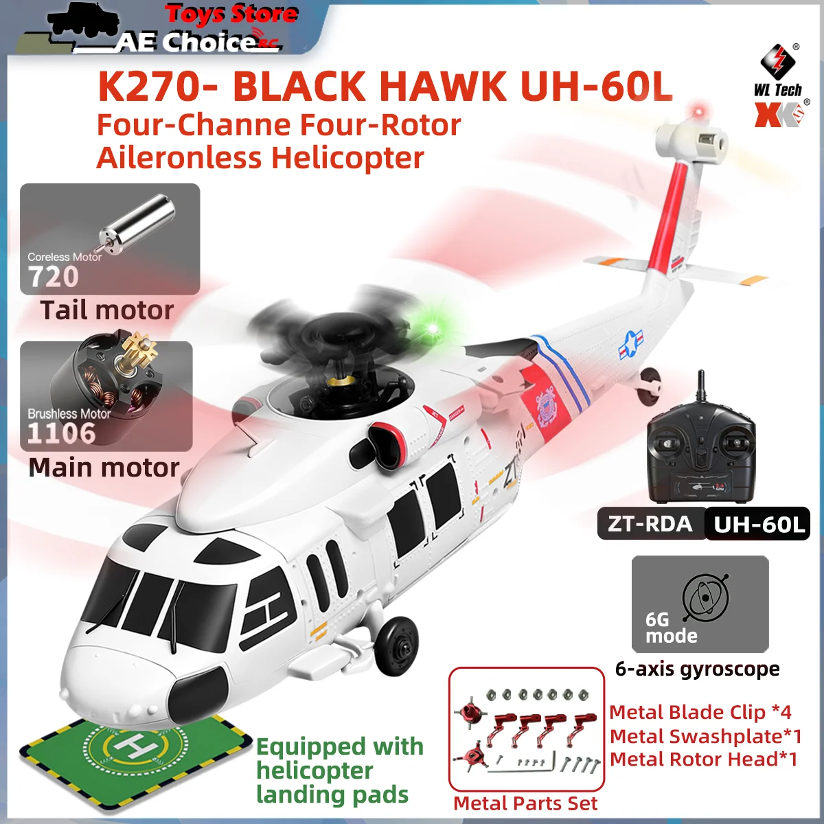 

Новый радиоуправляемый вертолет WLtoys K270 Black Hawk UH-60 2.4G с оптическим позиционированием и удержанием высоты, 4-канальный, 6-осевой, с бесщеточным двигателем, для мальчиков, в подарок