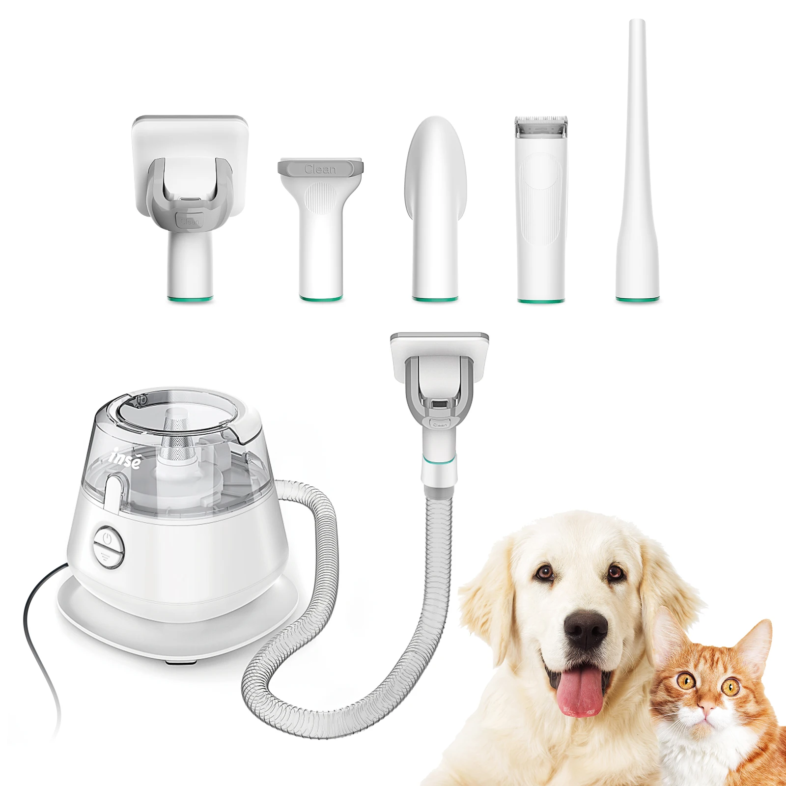 INSE P20 Pet Grooming Kit & vacuümzuiging 99% huisdierhaar, professionele tondeuse met 5 verzorgingsgereedschappen voor honden, katten en