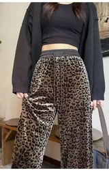 2024 Herfst En Winter Nieuwe Mode Dames Goud Fluwelen Damesbroek Hoge Taille Wijde Pijpen Broek Losse Y2K Luipaardprint Broek