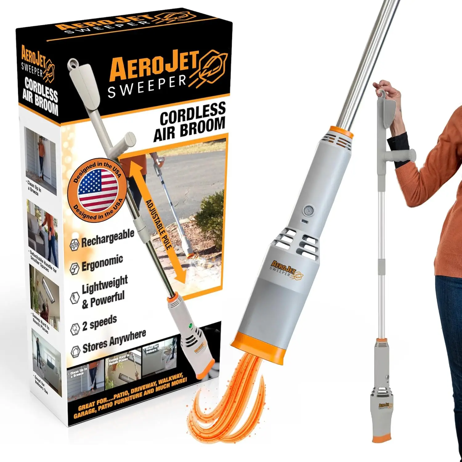 

Cordless Air Broom Rechargeable Leaf Blower Lightweight Power Sweeper Indoor Outdoor Adjustable Pole Ergonomic Handle Battery Charger