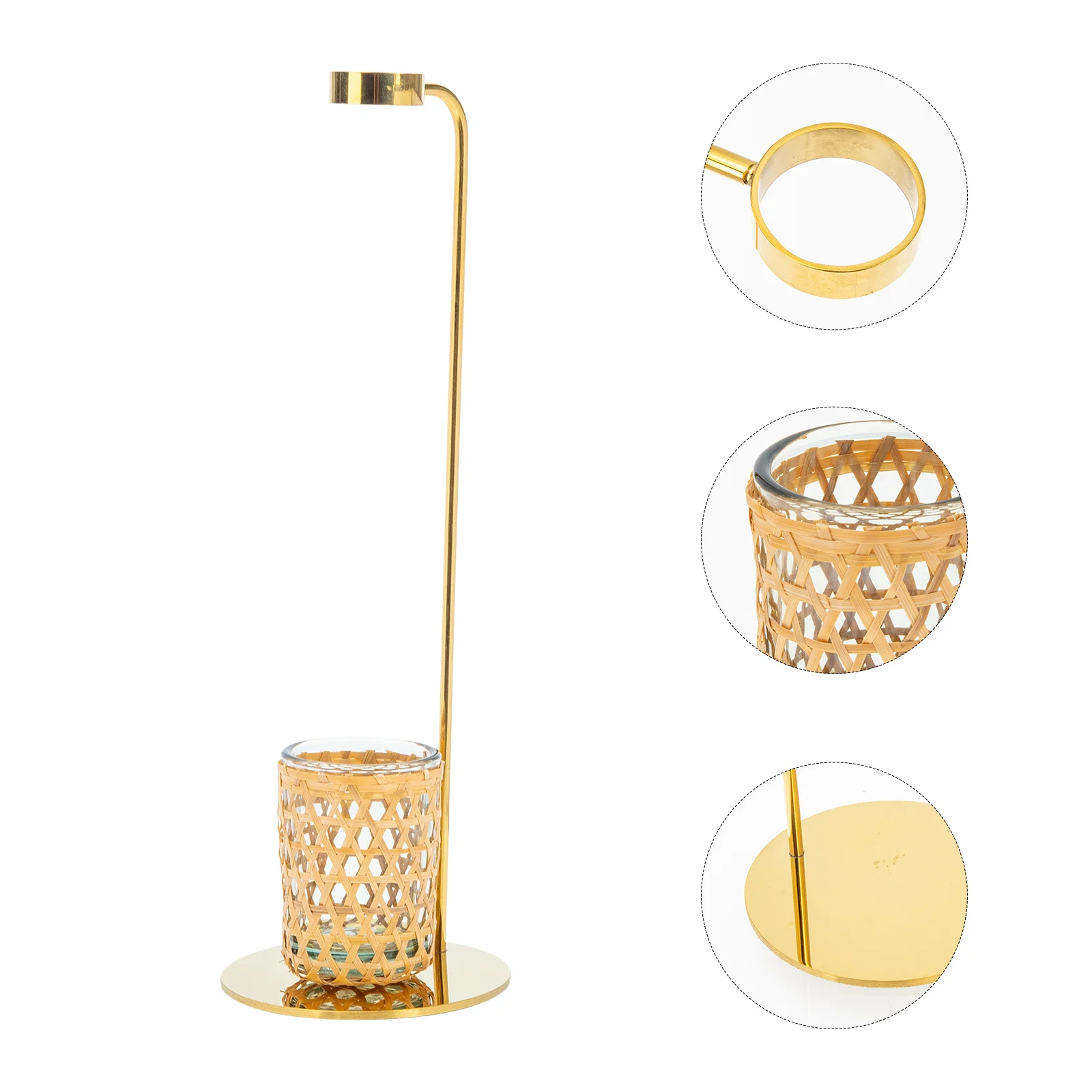 

1Set Bamboo Woven Hydroponic Flower Pot Glass Vase Stable Metal Stand Desktop Plant Holder Garden Kit Glass Cup Vase