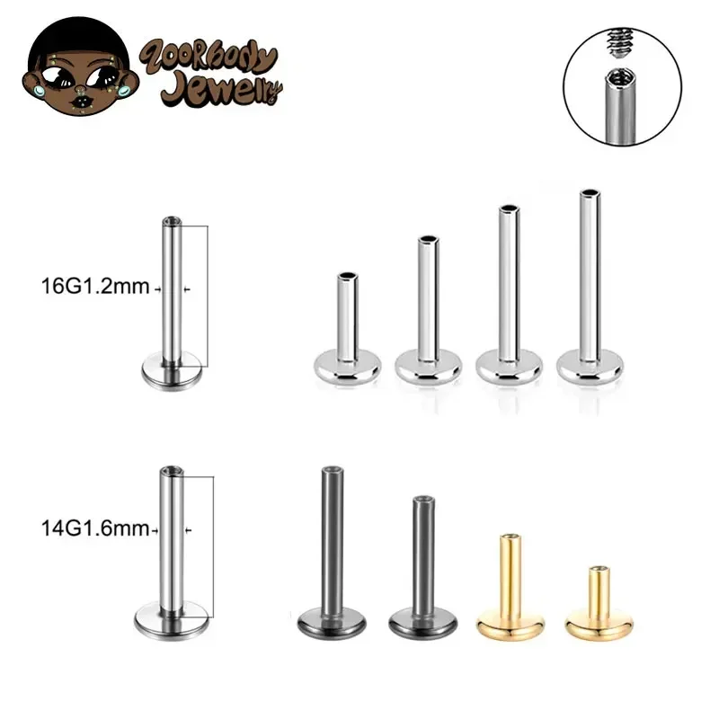 10 Uds G23 titanio Labret 16G 18G 4/14mm varilla tapón de rosca interna tabique oreja labios nariz Piercing Tragus accesorios de joyería para el cuerpo