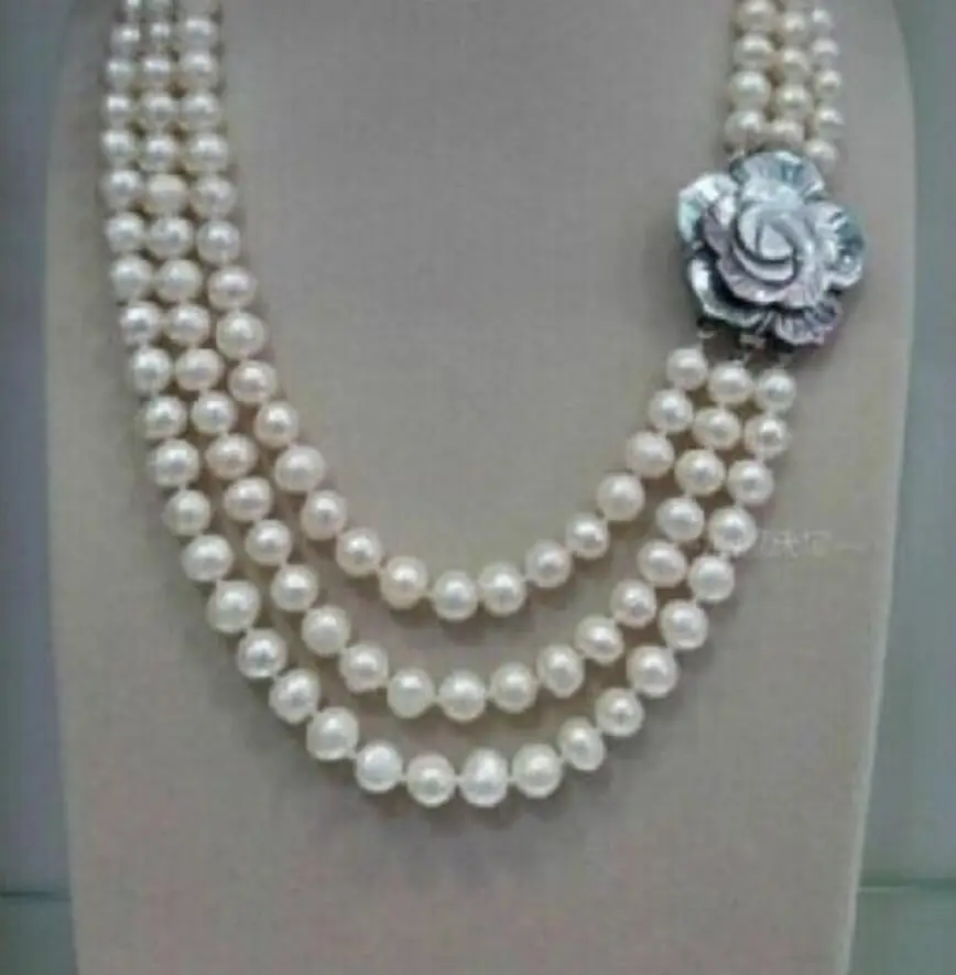 

THREE TRIPLE STRANDS8-9MM SOUTH SEA WHITE PEARL NECKLACE