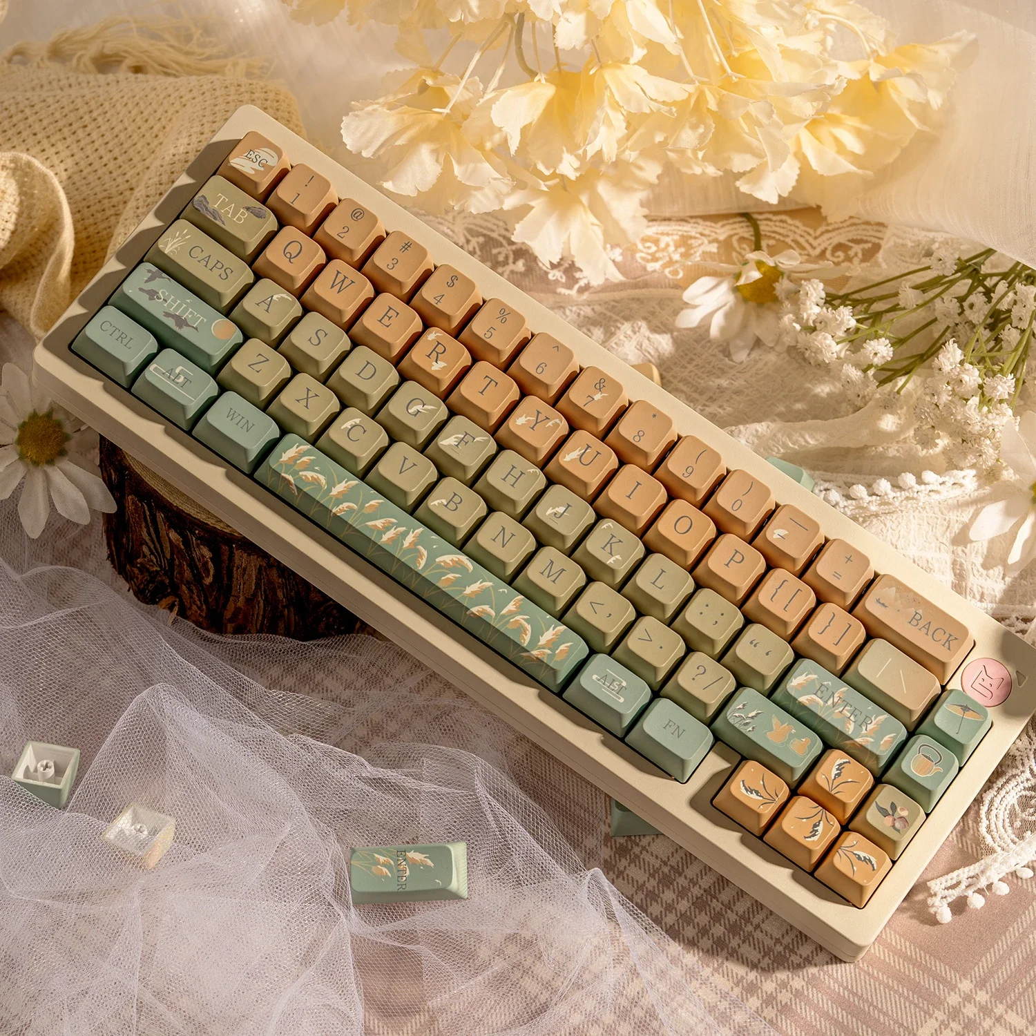 Imagem -05 - Teclado Mecânico Gaming Pbt Keycaps Sublimação de Calor Reed Drift Theme mx Switch Pbt 60 64 84 98 108 126 Chaves