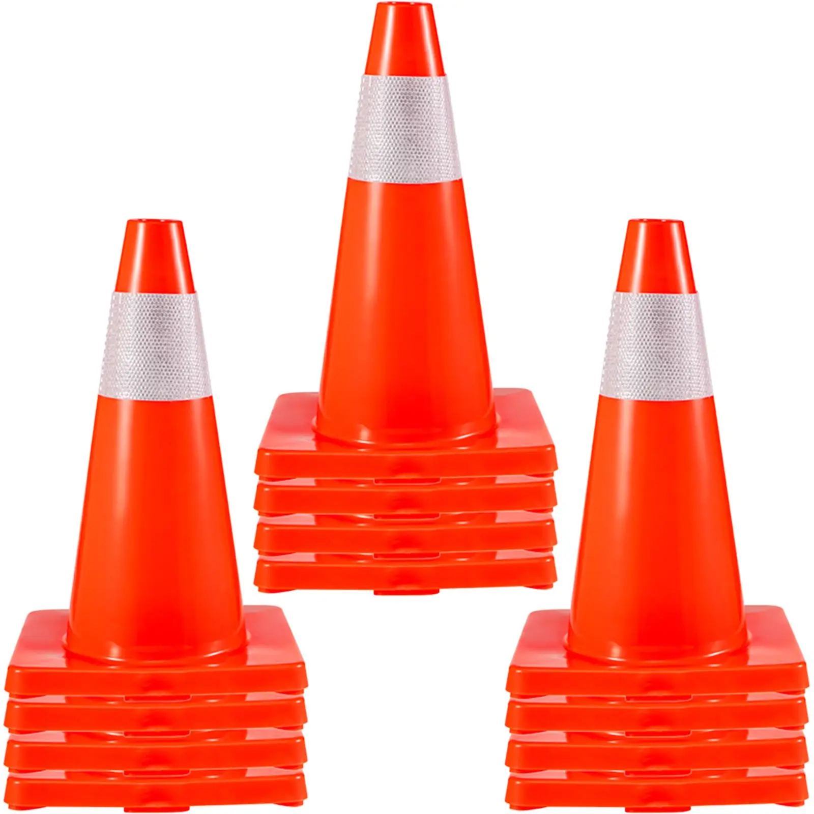 

12Pack 18" Traffic Cones PVC Base Orange Safety Road Parking Cones with Reflective Collars for Home Construction