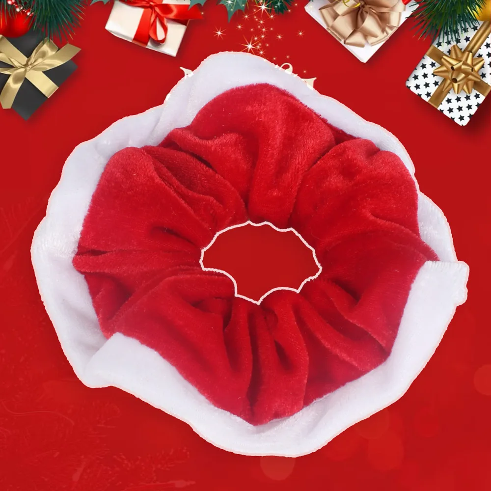 1Pc Handmade Christmas Scrunchies, Velvet Gold Silk Ponytail Ties for Women, Holiday Party Accessories No Damage