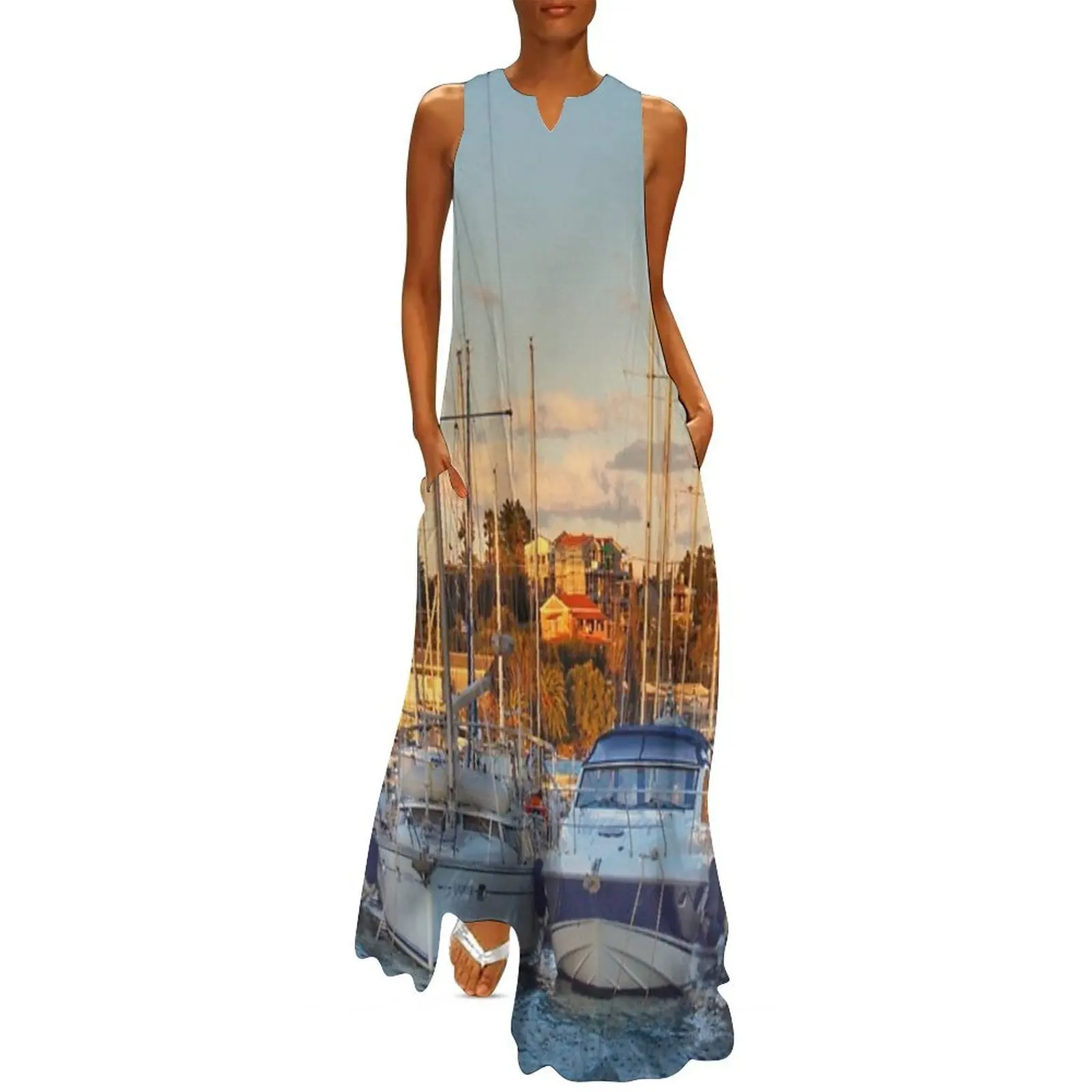 

Yachts in Gouvia Marina at Sunset, Corfu Island Ionion islands Greece Long Dress dresses with long sleeves