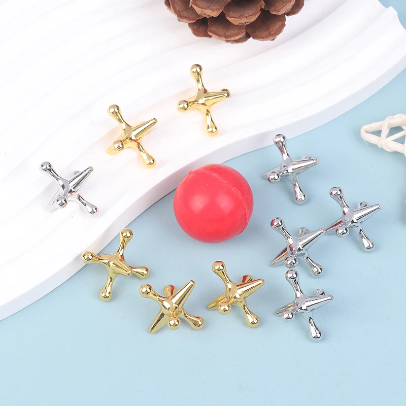 11pcs/set Metal Jack Game Retro Game With 10 Metal Jacks And 1 Balls Nostalgic Toys Intellectual Stress Relief Toys