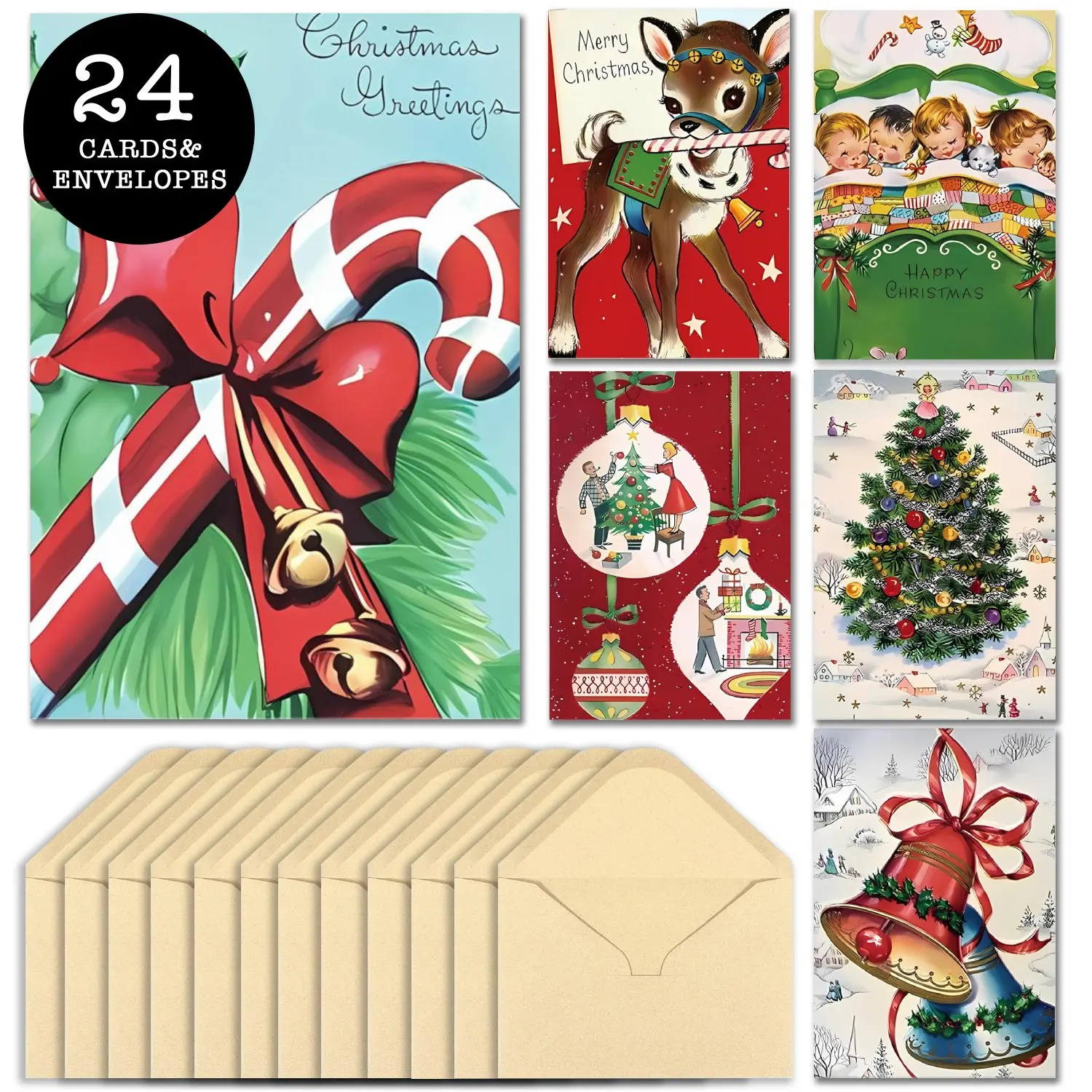 

24 Sets of Vintage Funny Greeting Christmas Card with Envelopes,Commemorative Blessing Loose Greeting Cards,Give Friends,Family