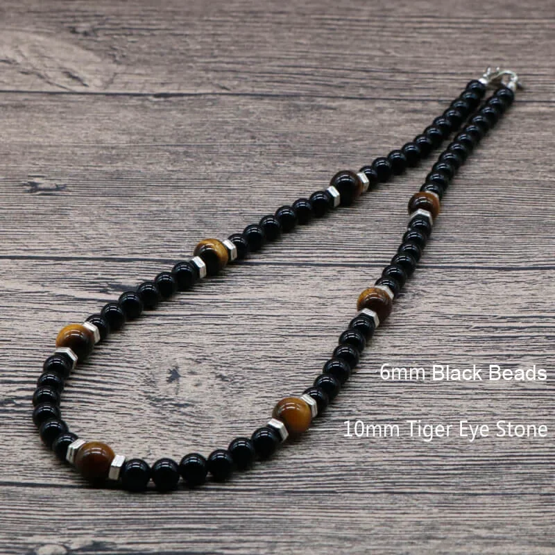 Trendy Simple Black Matte Stone Beads Necklace Men Summer Geometric Surfer Necklace For Men Strand Jewelry Gift For Him