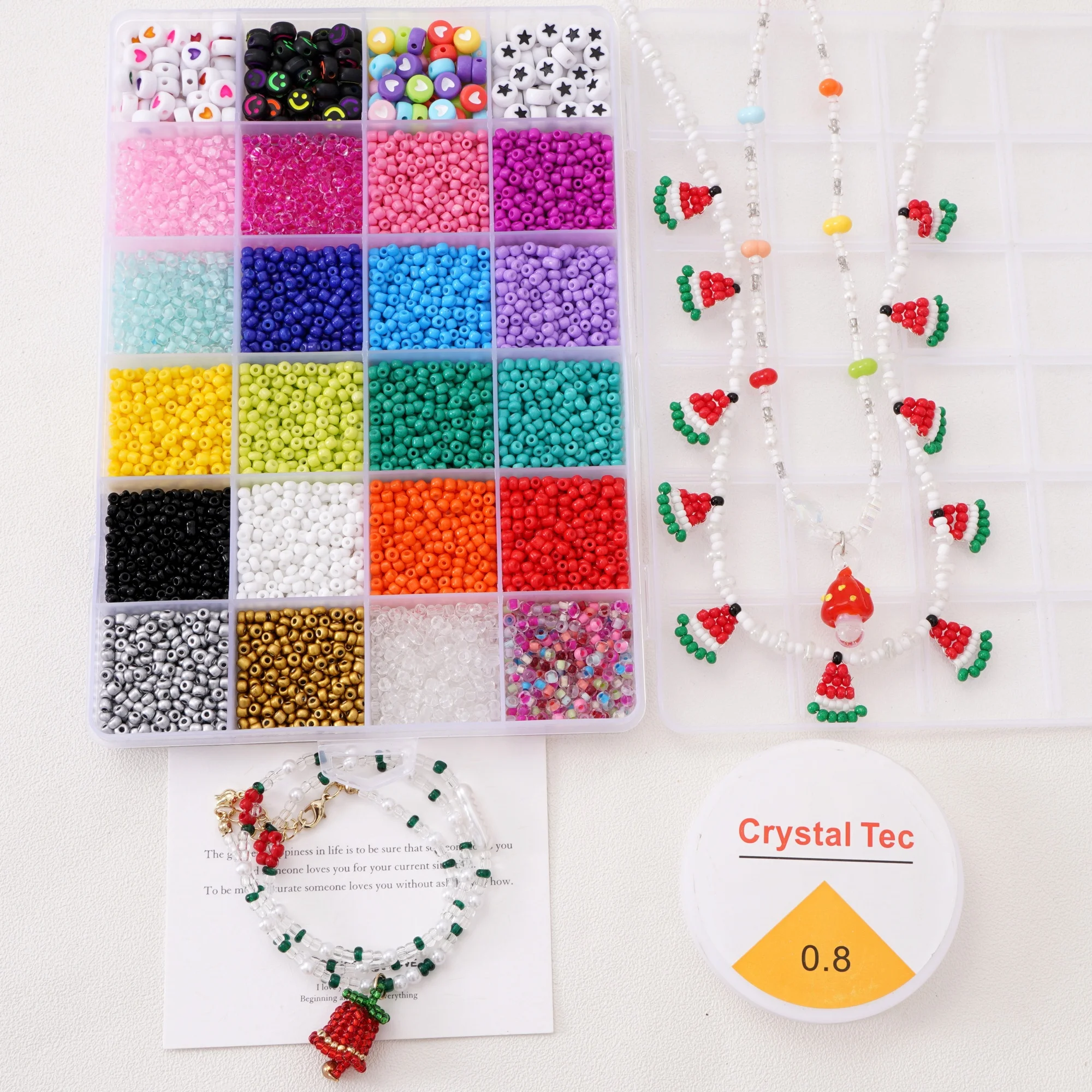 

24 Colorful Grid Rice Beads Letter Beads Set Jewelry Accessory Box For Handmade DIY Bracelet Necklace Earring Making Supplies